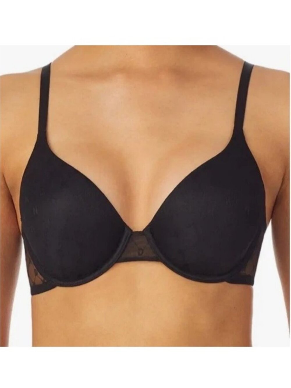 DKNY Women's Monogram Logo Mesh Full Coverage Bra, Black, 36D
